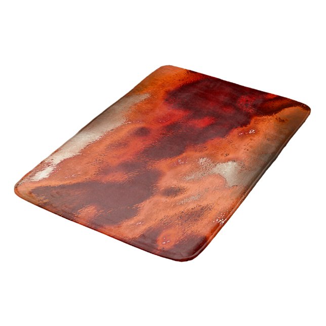 Classic to stained in shades of intense red&coral bath mat (Angled)