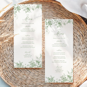 Classic Toile Green Floral Wedding Table Menu