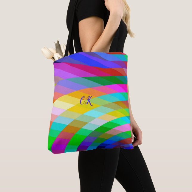 Classic Tote With Bright Bold MultiColor Stripes Bag (Close Up)