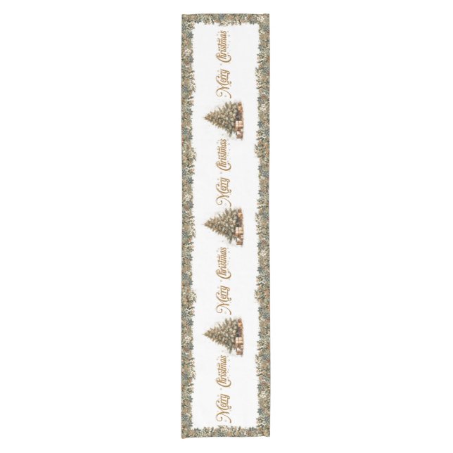 Classic tradition green and gold Christmas tree Short Table Runner (Front)
