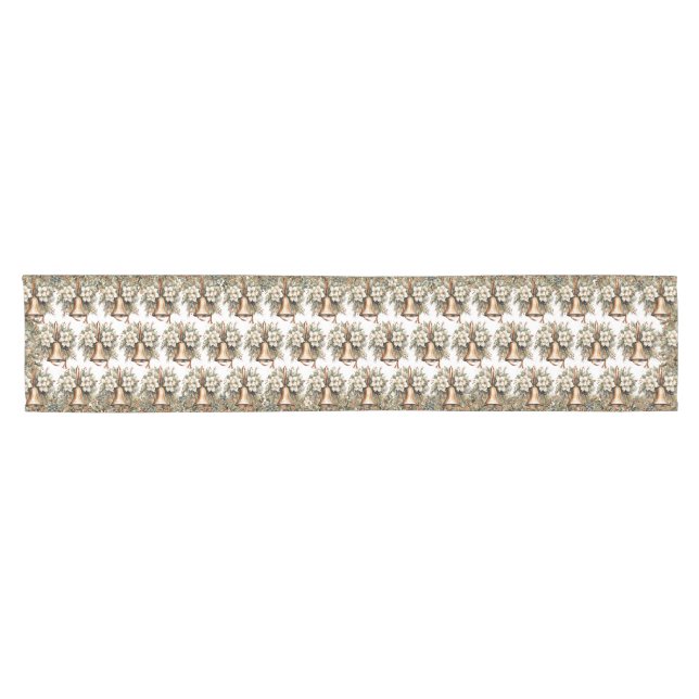 Classic tradition greenery gold Christmas bells Short Table Runner (Horizontal)