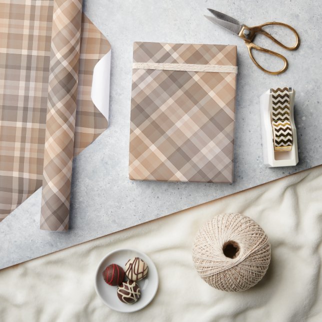 Classic Traditional Beige Tan Taupe Brown Gingham  Wrapping Paper (Crafts)