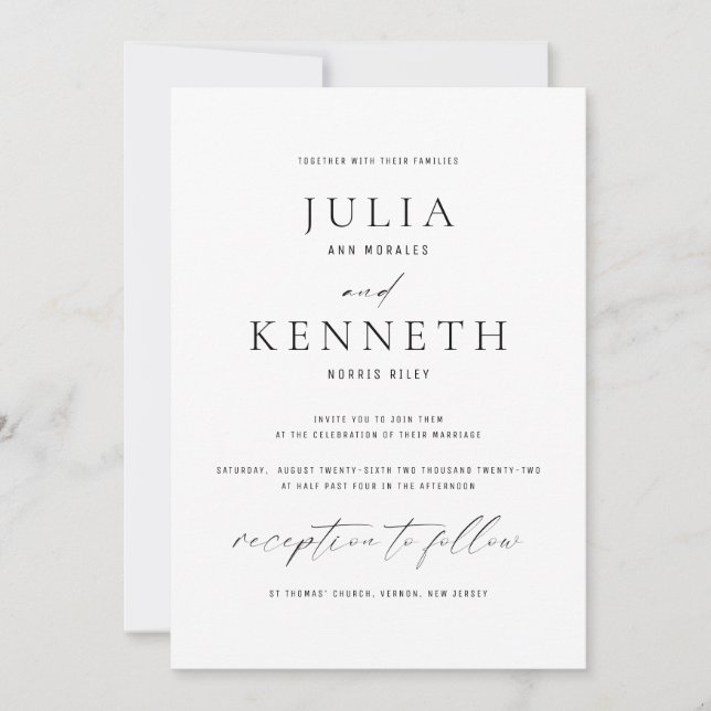 Classic Traditional Black and White Wedding Invitation (Front)