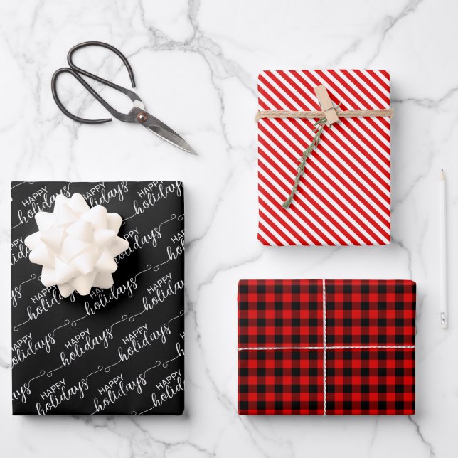 Classic Traditional Dark Red Black Plaid Wrapping Paper Sheet (Front)