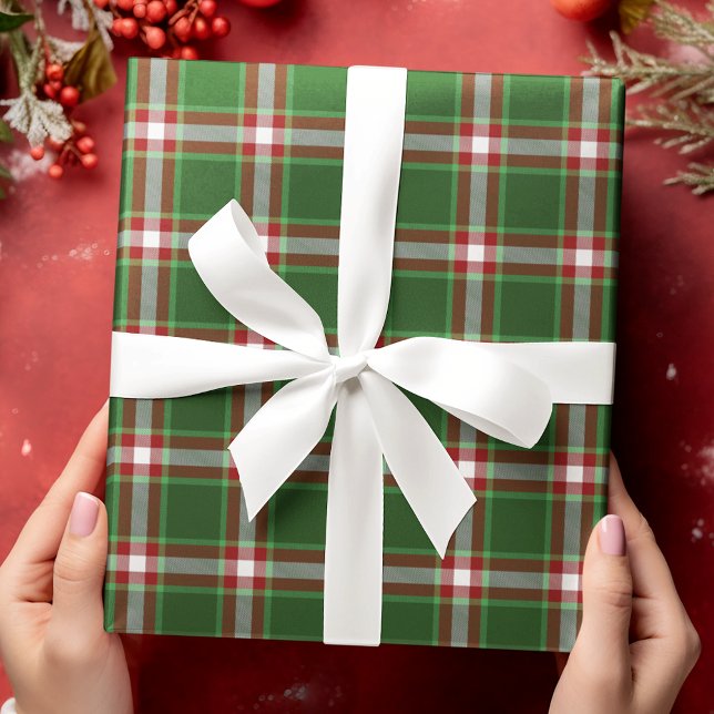 Classic Traditional Dark Red Green White Gingham Wrapping Paper (Creator Uploaded)