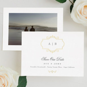 classic traditional gold wedding save the date