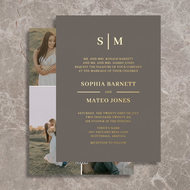 Classic Traditional Monogram Brown 4 Photo Wedding (Creator Uploaded)