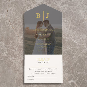 Classic Traditional Monogram Photo Wedding All In One Invitation