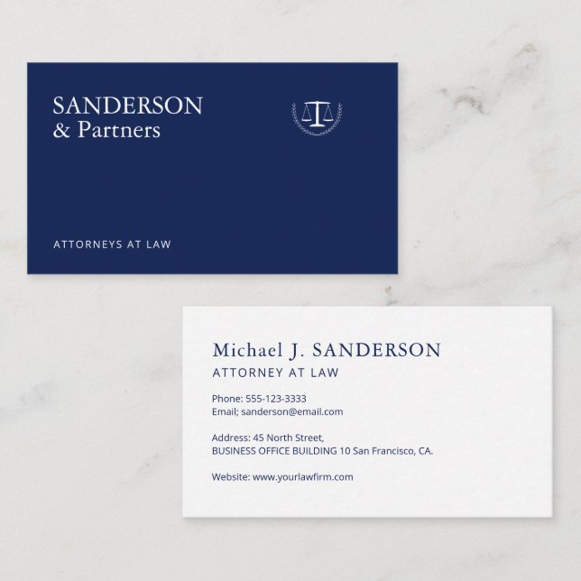 Classic traditional navy blue law firm attorney  business card (Front/Back)