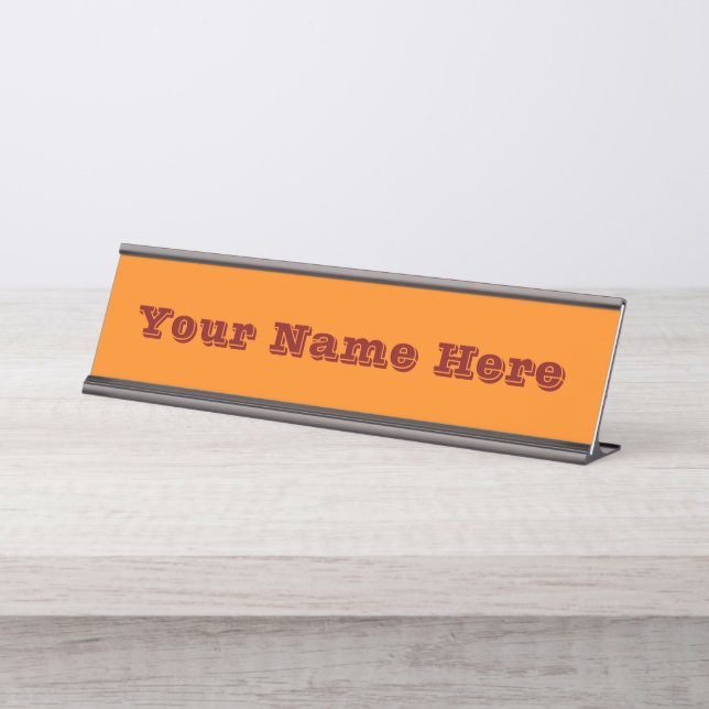 Classic Traditional Pumpkin Orange Solid Colour Desk Name Plate (Front)