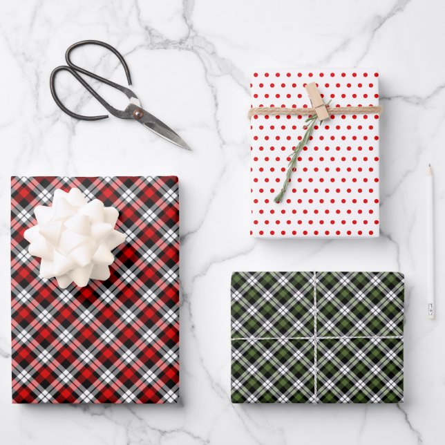 Classic Traditional Red Green Black White Gingham Wrapping Paper Sheet (Front)
