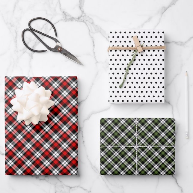 Classic Traditional Red Green Black White Gingham Wrapping Paper Sheet (Front)