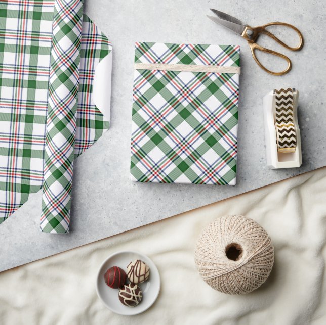 Classic Traditional Red Green Blue White Gingham Wrapping Paper (Crafts)