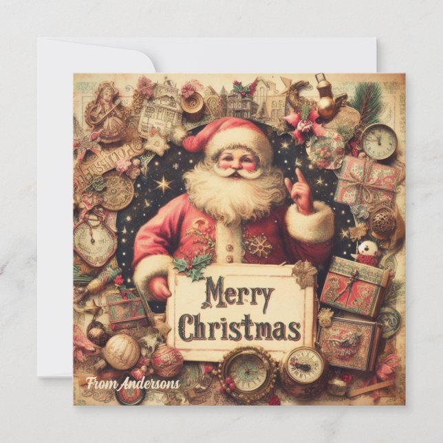 Classic traditional retro illustration Santa Claus Holiday Card (Front)