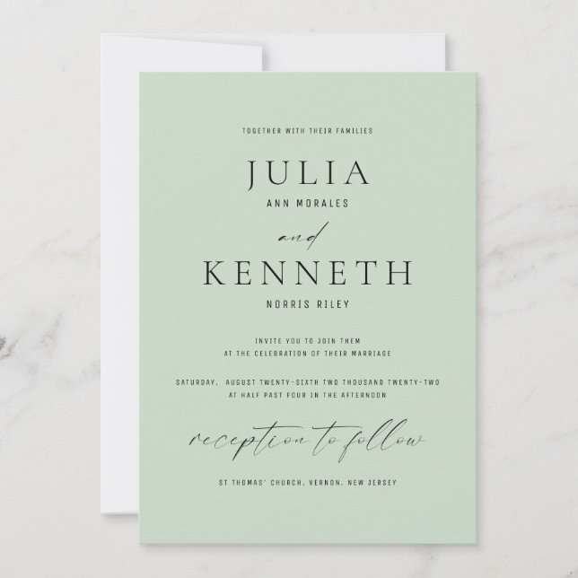 Classic Traditional Sage Green Wedding Invitation (Front)