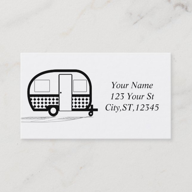 Classic travel trailer caravan Thunder_Cove Business Card (Front)
