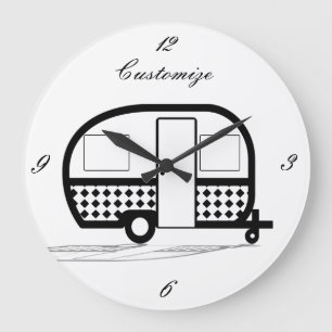 Classic Travel Trailer Caravan Thunder_Cove Large Clock