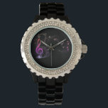 *~* Classic Treble Clef Colourful Modern Music Not Watch<br><div class="desc">* Colourful Creative Modern Classic Music Staff Elements With Treble G-Clef And Notes on a Women's Wrist Watch * There is 1 line of text for you to change, keep or delete. It can be used for the man's name, monogram or initials. The watch band is great quality black enamel....</div>