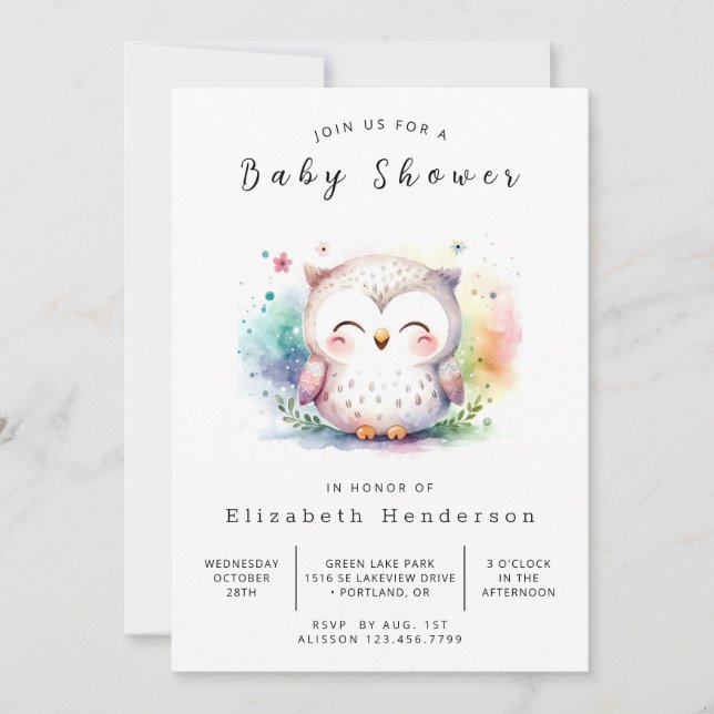 Classic Trees Owl Baby Shower Invitation (Front)