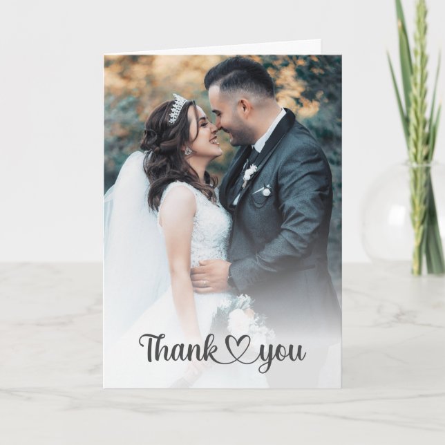 Classic Trendy Chic Bride And Groom Wedding Photo Thank You Card (Front)