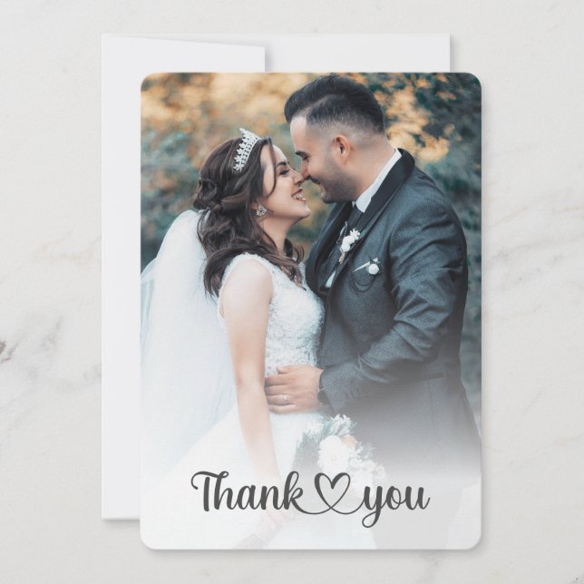 Classic Trendy Chic Bride And Groom Wedding Photo Thank You Card (Front)