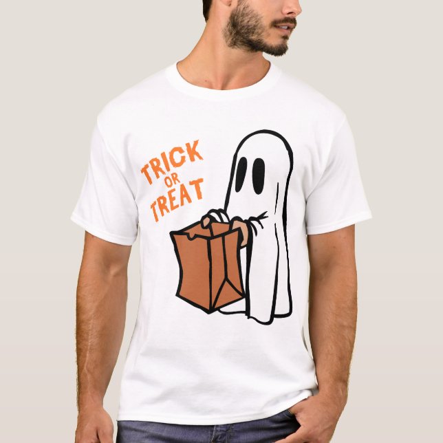 Classic Trick or Treat Ghost Cartoon Graphic T-Shirt (Front)