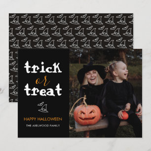 Classic Trick or Treat Halloween Family Photo Holiday Card