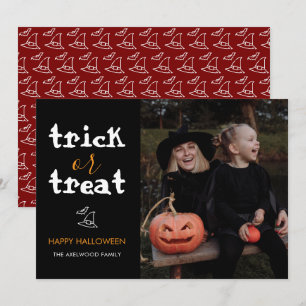 Classic Trick or Treat Halloween Family Photo Holiday Card