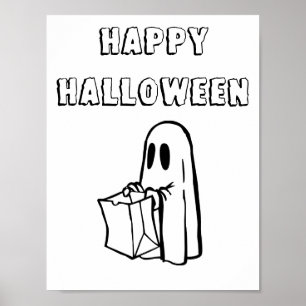 Classic Trick or Treating Ghost Black and White Poster