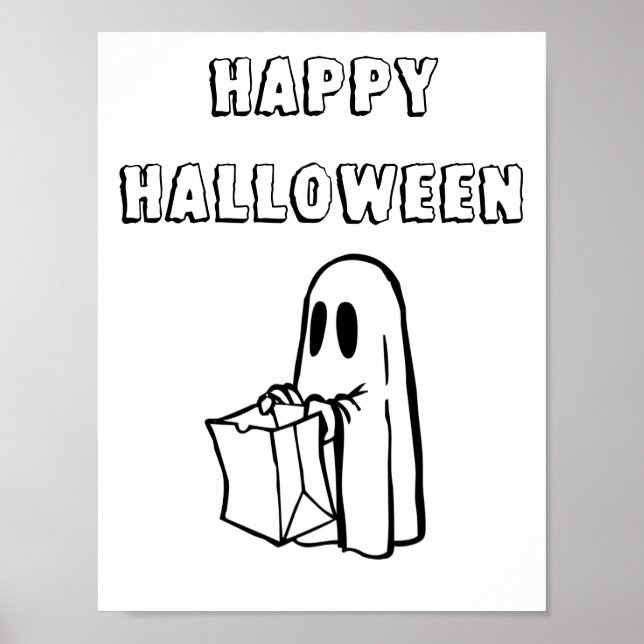 Classic Trick or Treating Ghost Black and White Poster (Front)