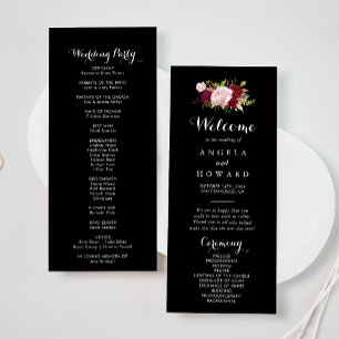 Classic Tropical Black Burgundy Wedding Program Programme