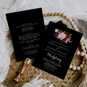 Classic Tropical Black Front & Back Wedding Invitation