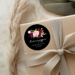 Classic Tropical Black Wedding Love is Poppin Round Sticker<br><div class="desc">This classic tropical black wedding love is poppin classic round sticker is perfect for a rustic wedding. The artistic bordo marsala design features  watercolor,  green,  pink,  burgundy and blush roses assorted with greenery neatly arranged in a graceful and radiant flower bouquet.</div>