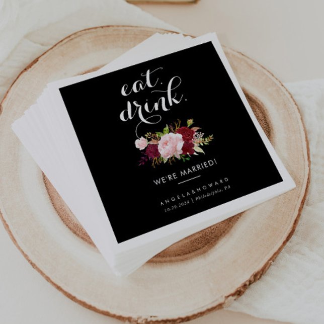 Classic Tropical Eat Drink We're Married Wedding  Napkin (Creator Uploaded)