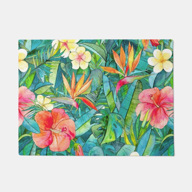 Classic Tropical Garden in Watercolors Doormat (Front)