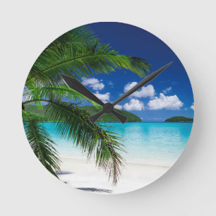 Classic Tropical Island Beach Paradise Round Clock