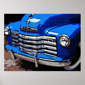 Classic Truck Art Print, Old Blue Chevy Truck Poster