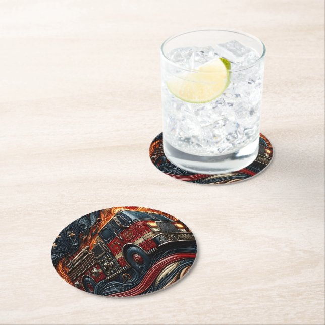 Classic Truck on Imitation Leather Round Paper Coaster (Insitu)