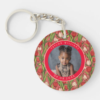 Classic Tulip Floral Birthday Party Key Ring