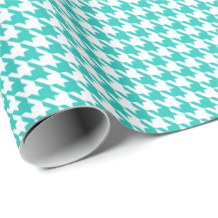 Classic Turquoise and White Houndstooth Pattern  Wrapping Paper