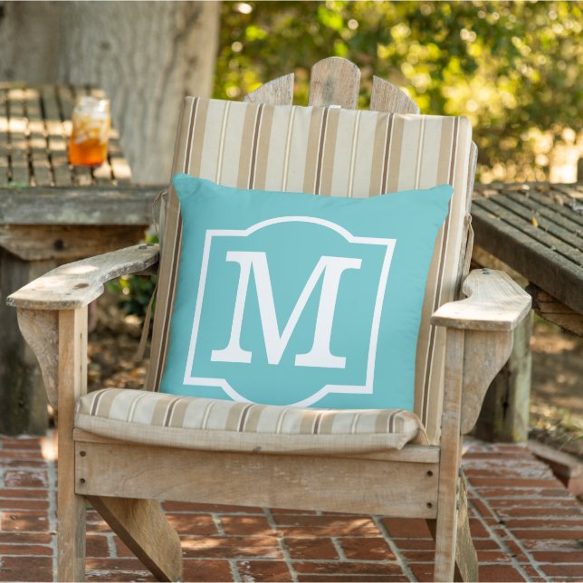 Classic Turquoise Blue Custom Monogram Letter Outdoor Cushion (Chair)