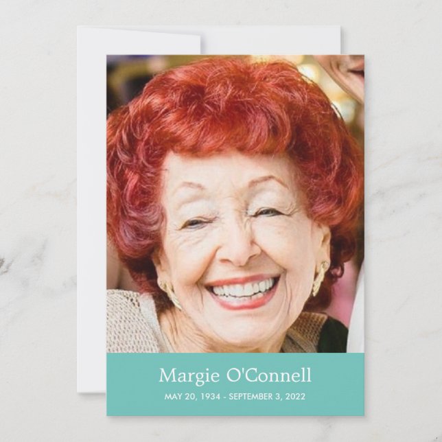 Classic Turquoise Celebration Of Life With Photo Invitation (Front)