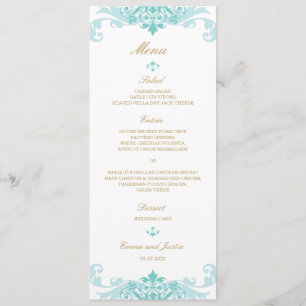 Classic Turquoise & Gold Elegant Ironworks Wedding Menu