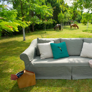 Classic turquoise hibiscus monogram Throw Pillow