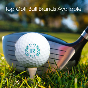 Classic Turquoise Monogram Laurel Wreath Custom Golf Balls