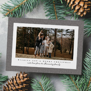 Classic tweed frame black white Christmas photo Holiday Card