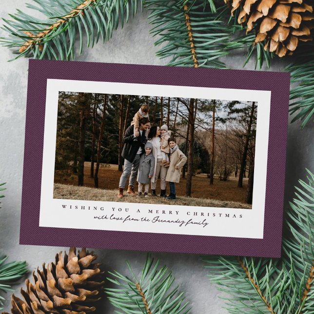 Classic tweed frame purple Merry Christmas photo Holiday Card (Creator Uploaded)
