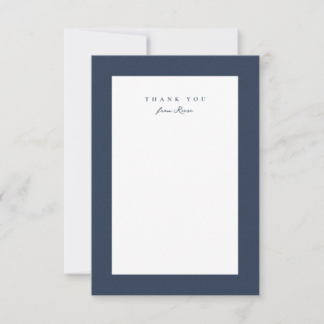 Classic tweed frame simple navy blue personalised thank you card (Front)
