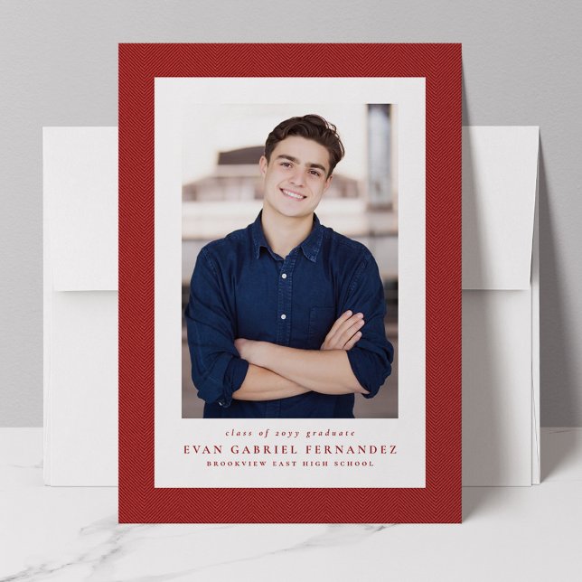 Classic tweed frame simple red photo graduation announcement (Creator Uploaded)
