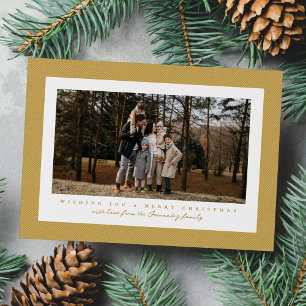 Classic tweed frame yellow gold Christmas photo Holiday Card